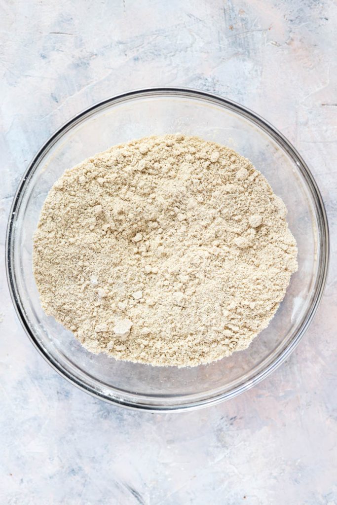 Dry ingredients in a mixing bowl.