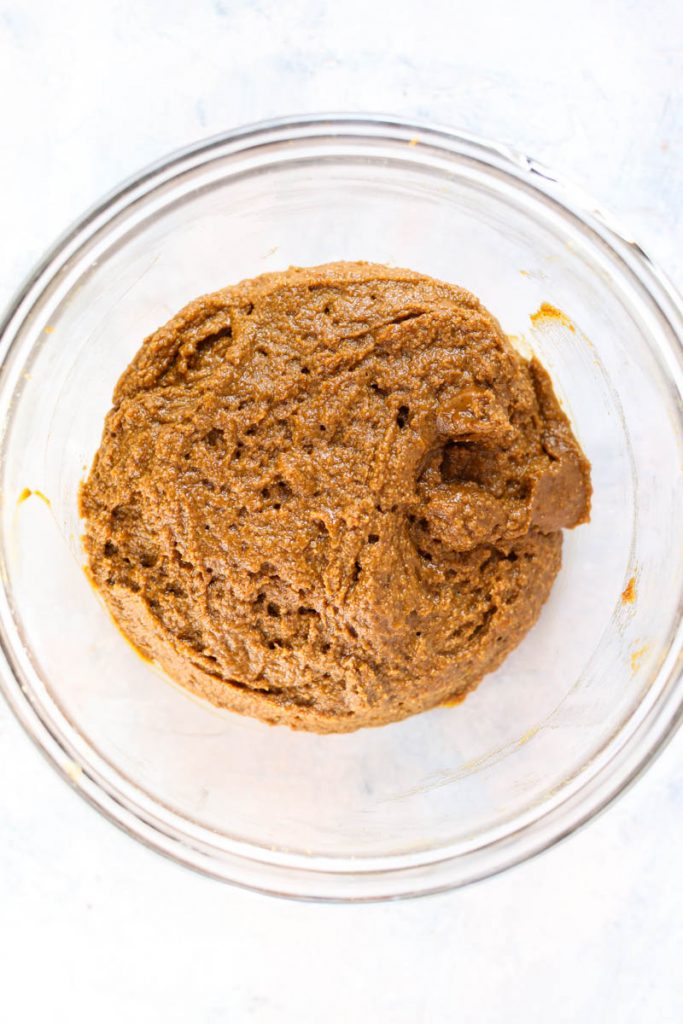 Cake batter in a mixing bowl.