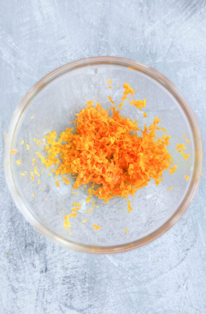 Orange zest in a bowl.