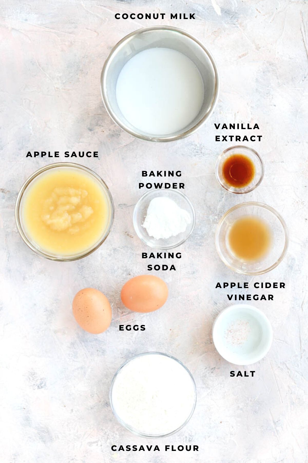 Overhead shot of pancake recipe ingredients.