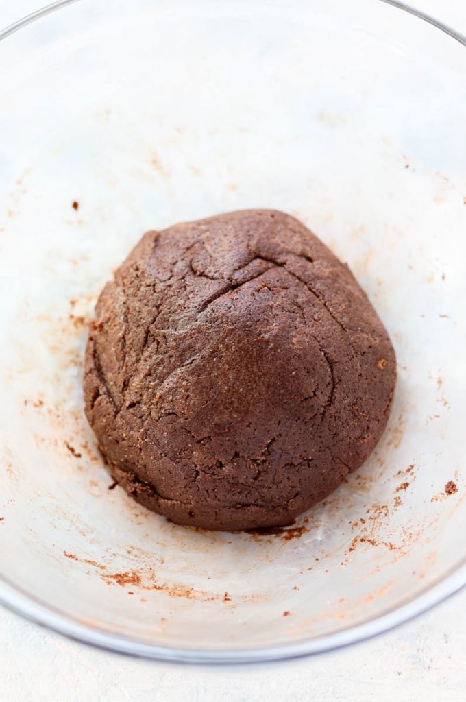 Dough ball in mixing bowl.