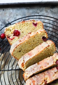 Overhead shot of cranberry orange bread.