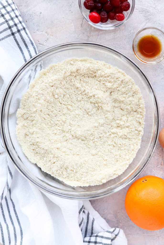 Dry ingredients in a mixing bowl.