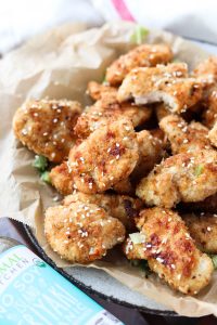 Boneless teriyaki wings on a plate.