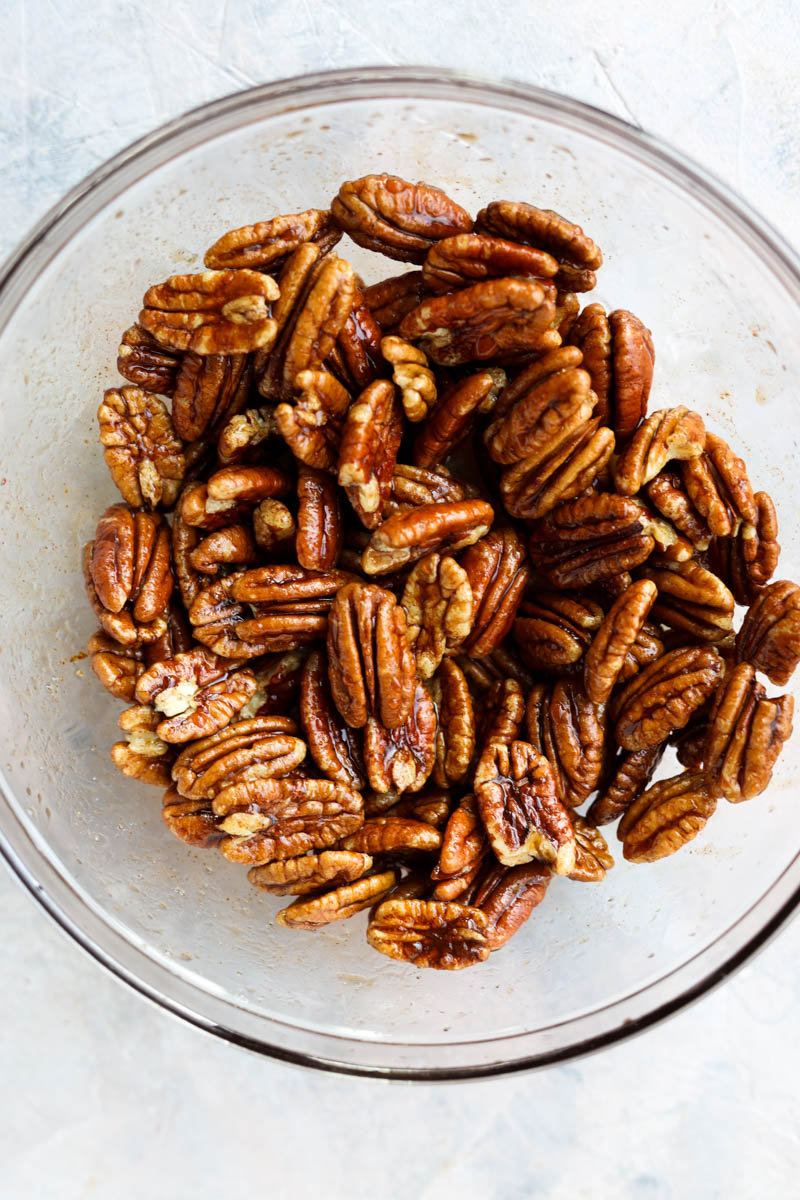 Pecans in mixing bowl.