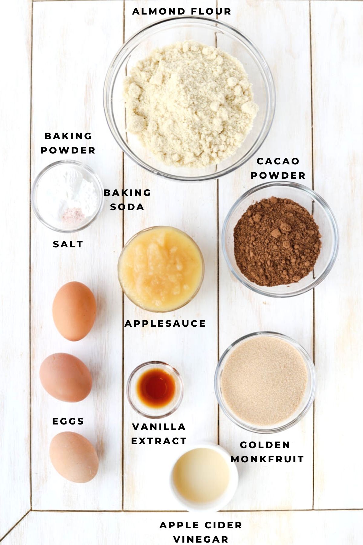 Overhead shot of chocolate cake ingredients.