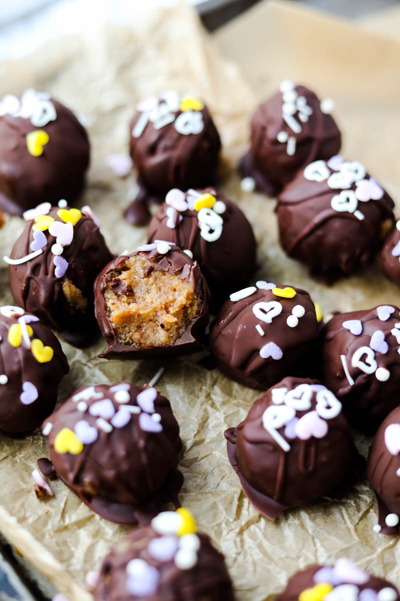 Banana bread truffles on parchment paper.
