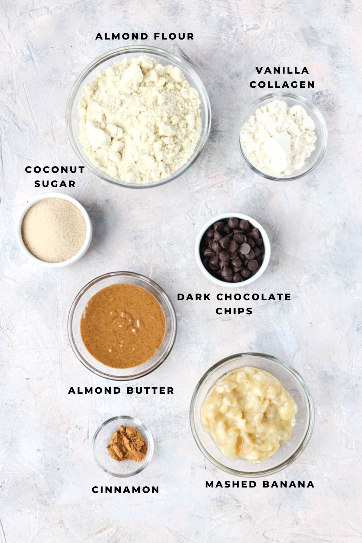 Overhead shot of banana bread truffle ingredients.
