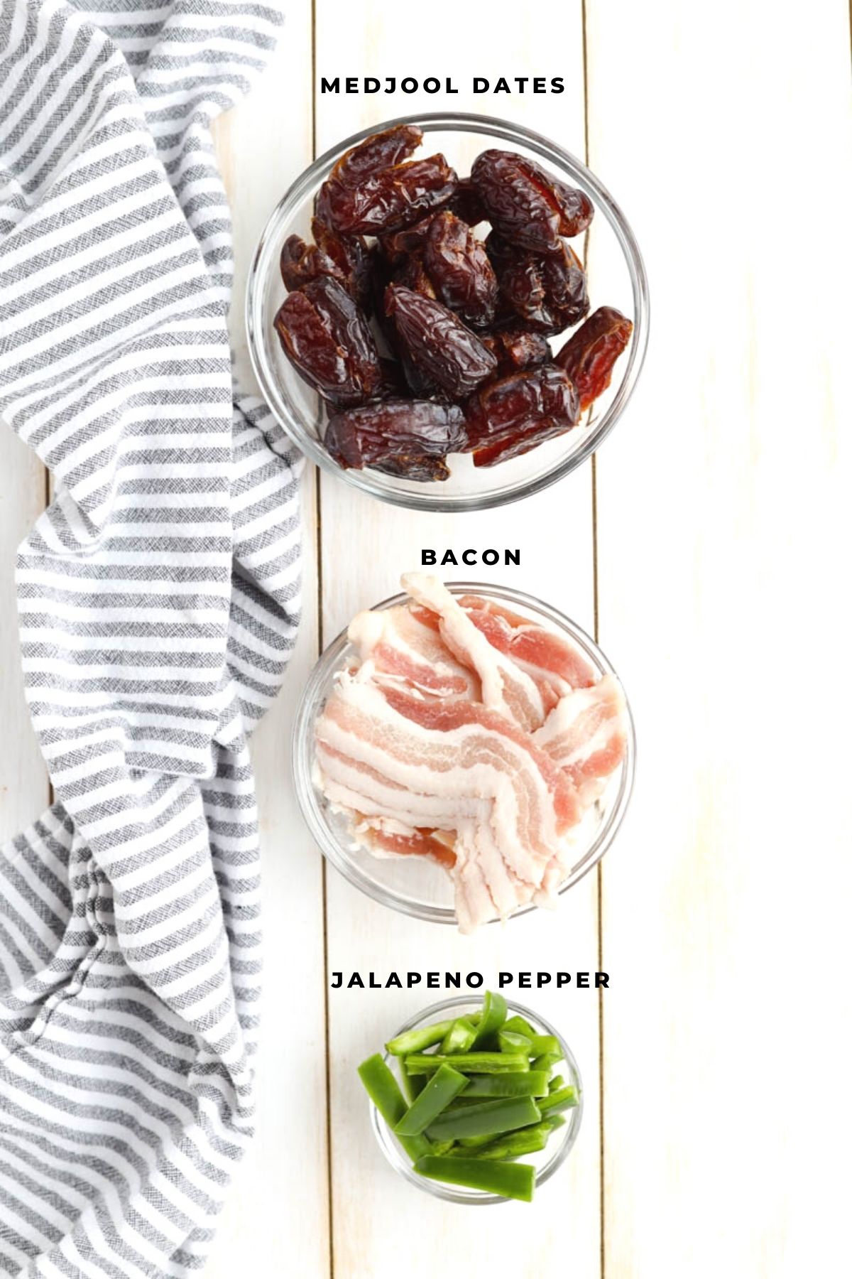 Overhead shot of savory stuffed date ingredients.