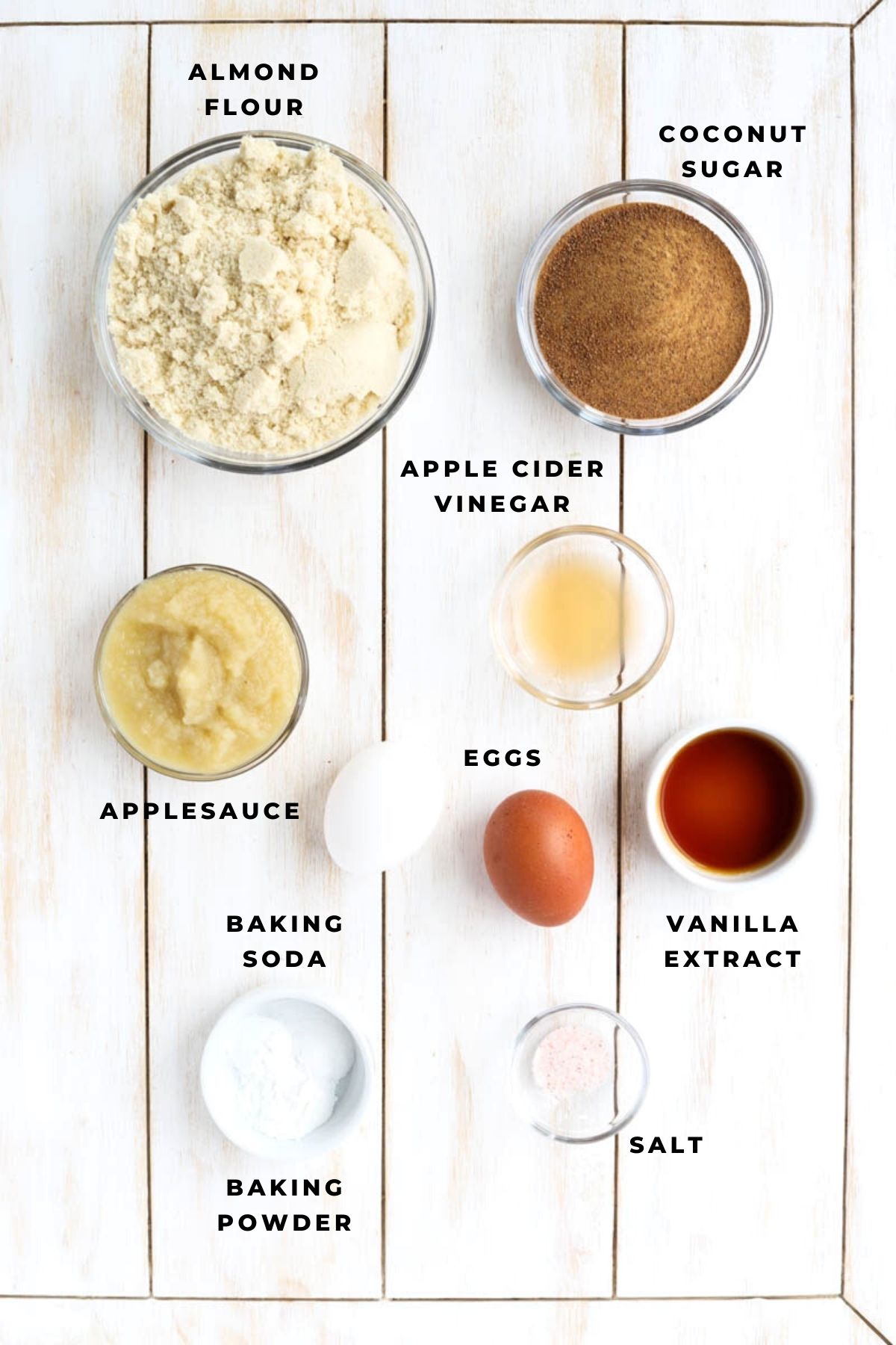 Overhead shot of ingredients for vanilla cake.