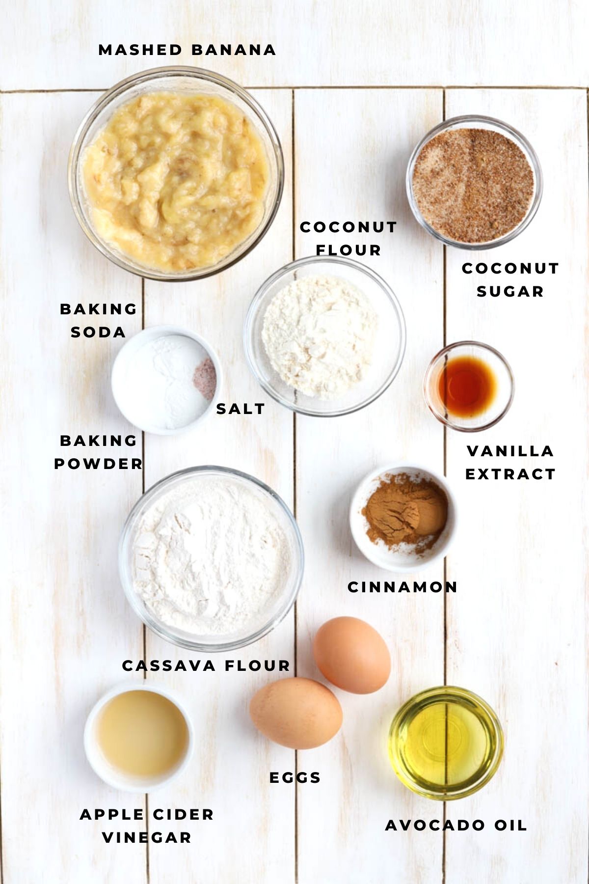 Overhead shot of banana bread ingredients.