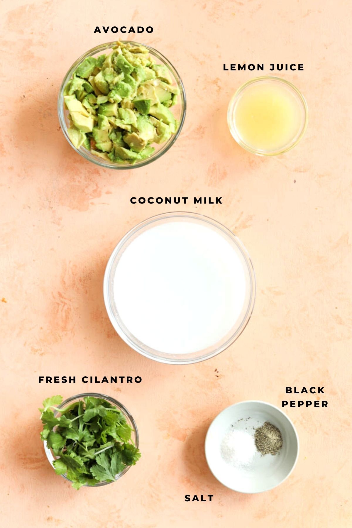 Overhead shot of creamy avocado dressing ingredients.