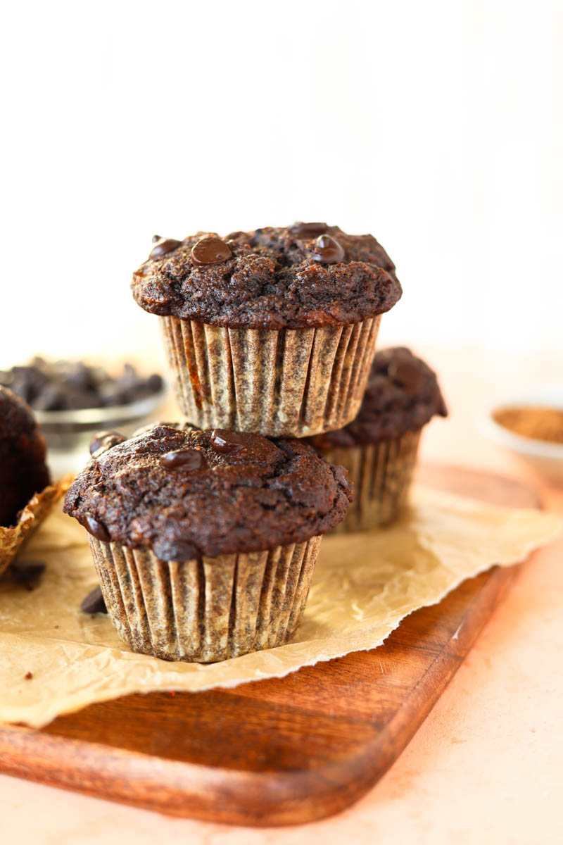 Muffins stacked on top of each other.