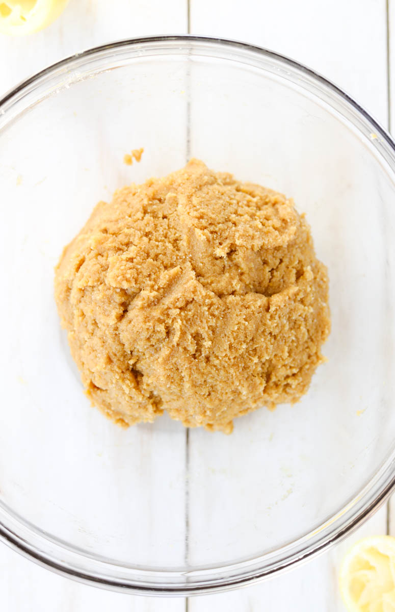 Lemon cookie dough in mixing bowl.