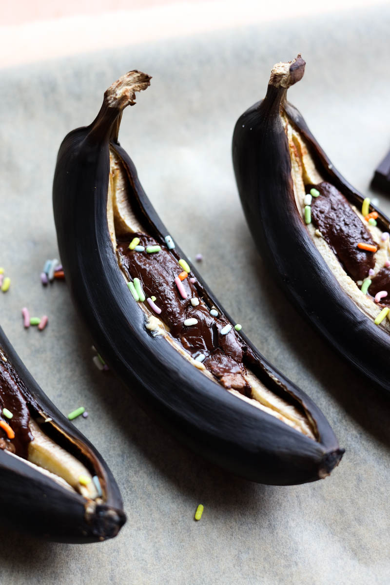 Air Fried bananas on parchment paper.