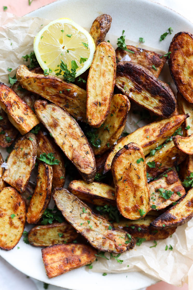 Close up picture of fingerling potatoes.