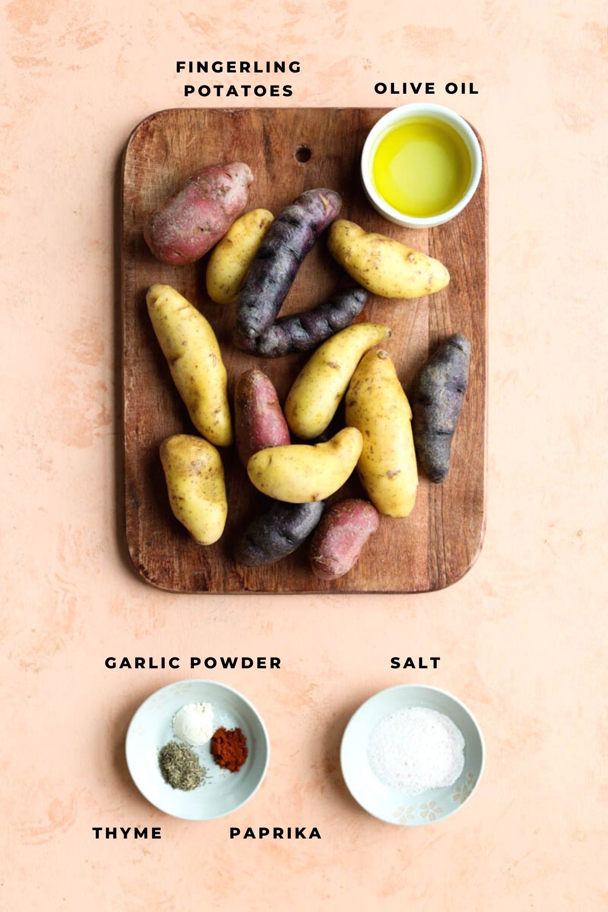 Overhead shot of fingerling potato ingredients