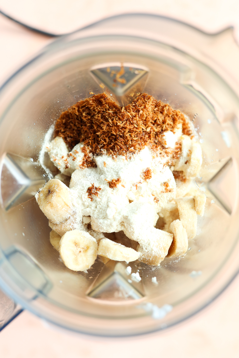 Ingredients for milkshake in blender.