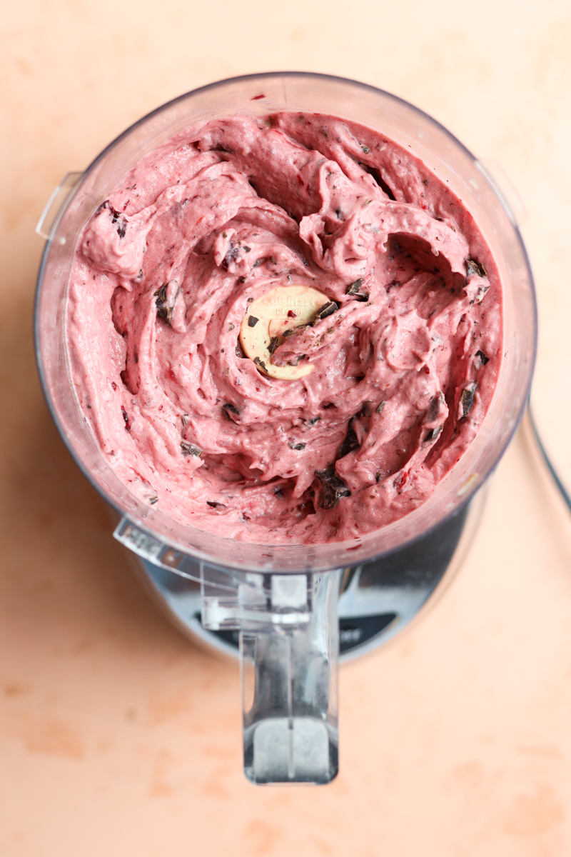 Cherry Garcia nice cream in food processor.