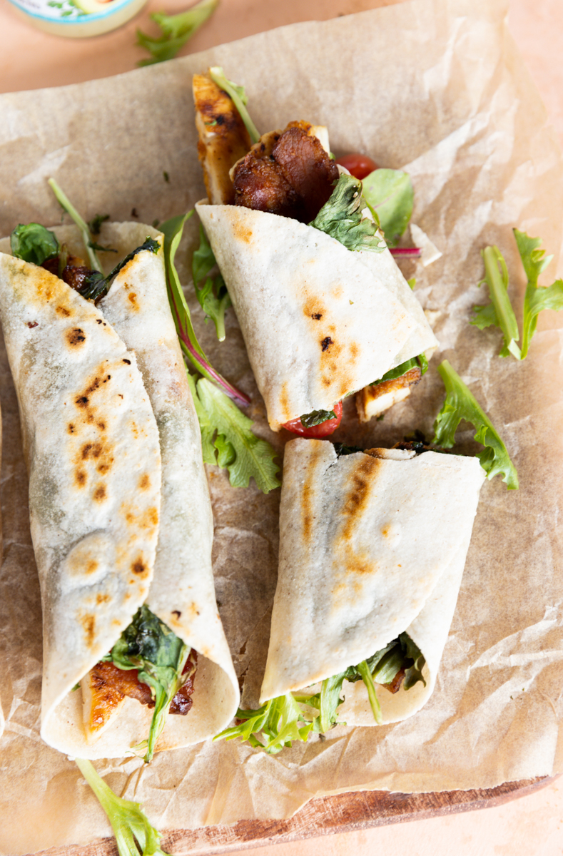 Overhead picture of chicken bacon ranch wraps.