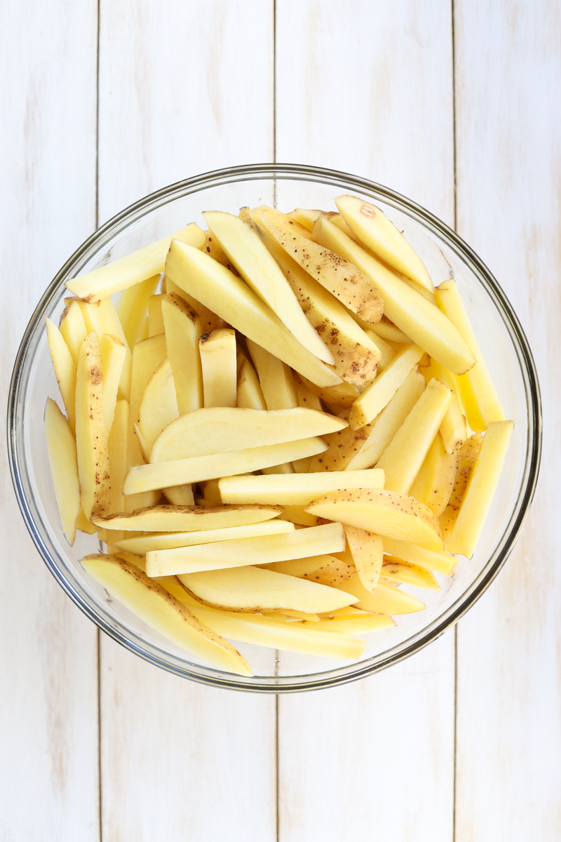 Potatoes cut into strips.