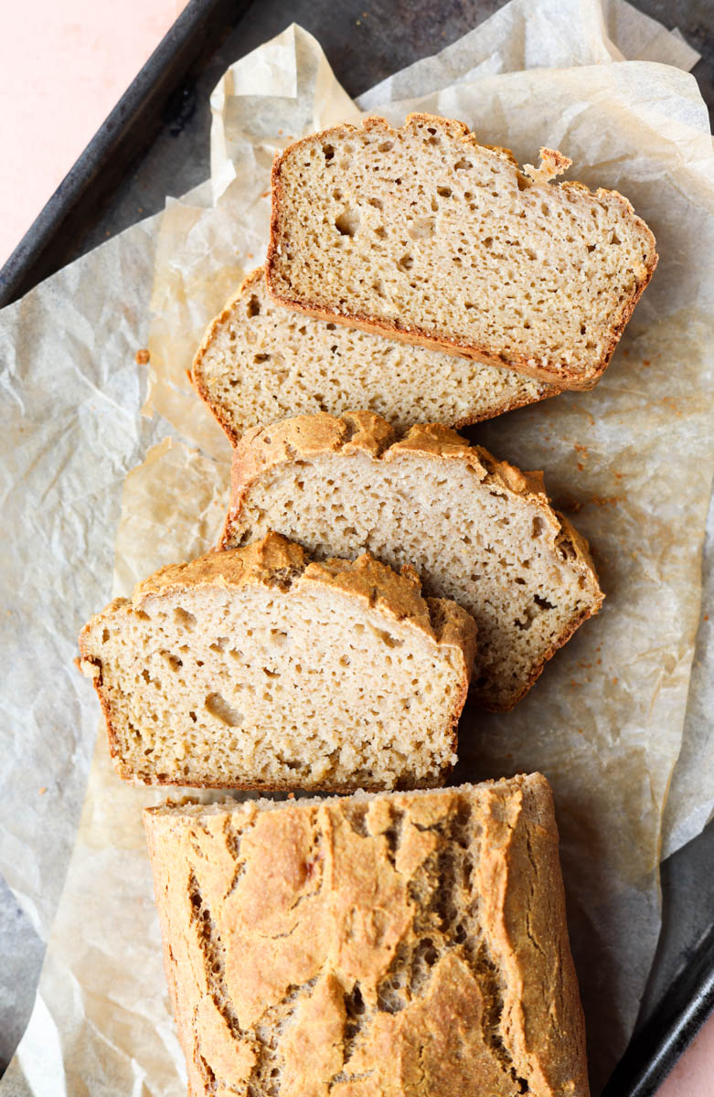 Cassava flour bread slices spread out.