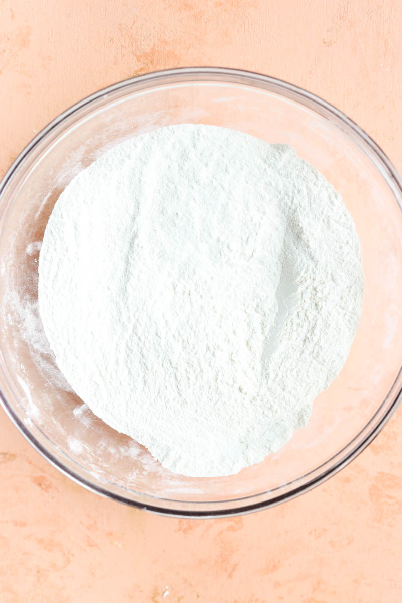 Dry ingredients in glass bowl.