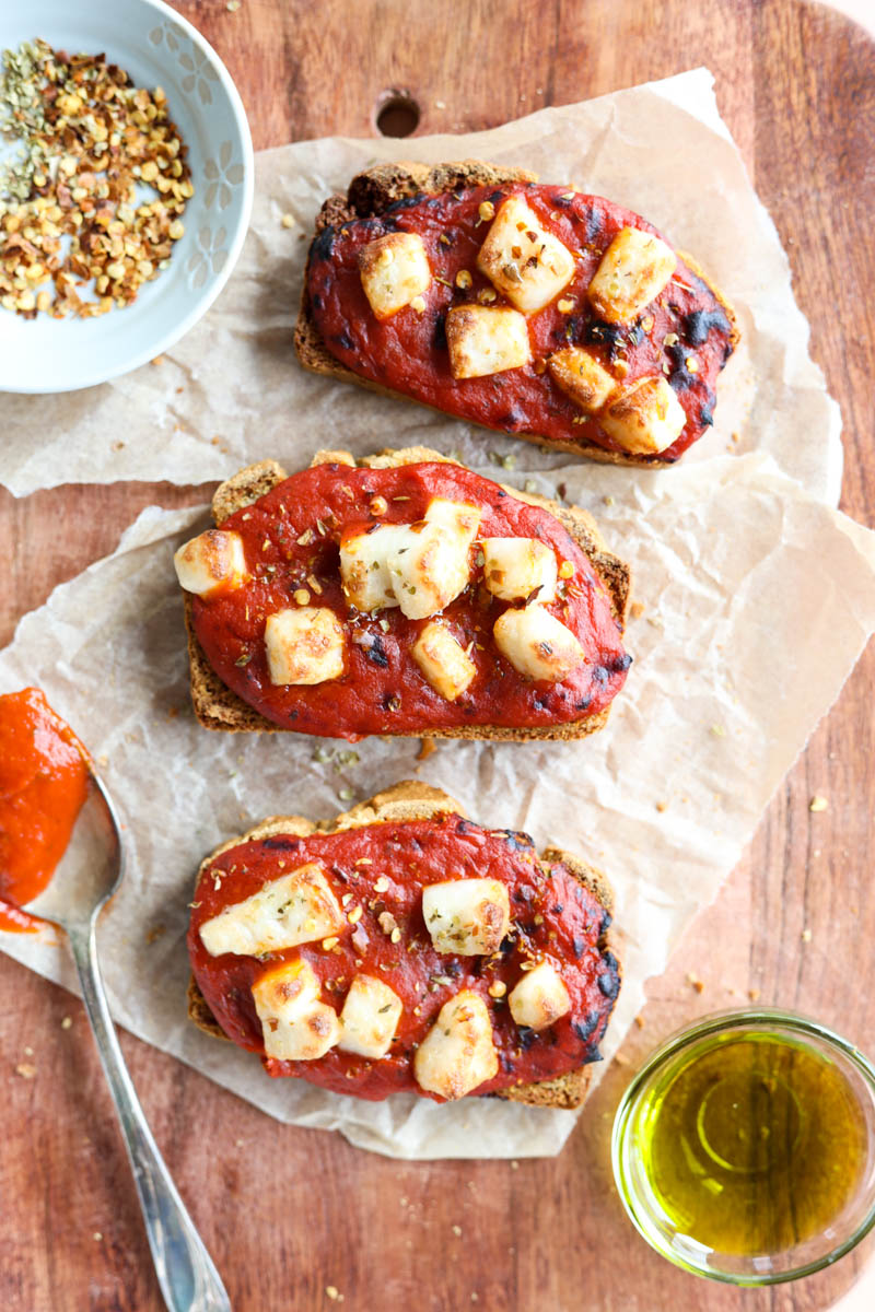 Overhead picture of pizza toast.