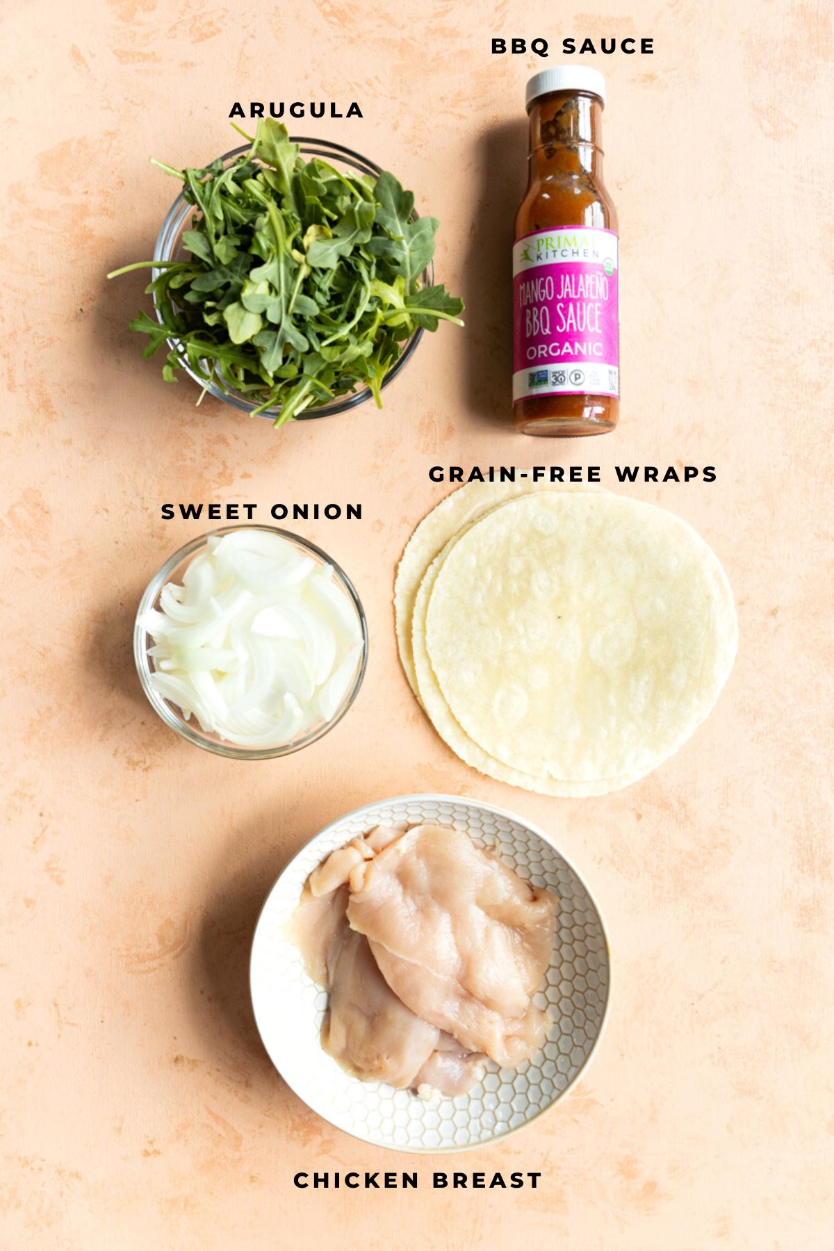 BBQ chicken wrap ingredients measured out.