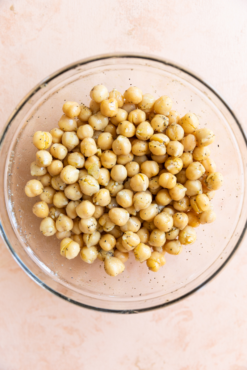 Chickpeas tossed in olive oil and spices.