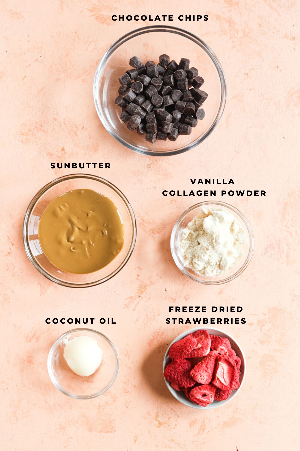 Strawberry sunbutter cup ingredients measured out.