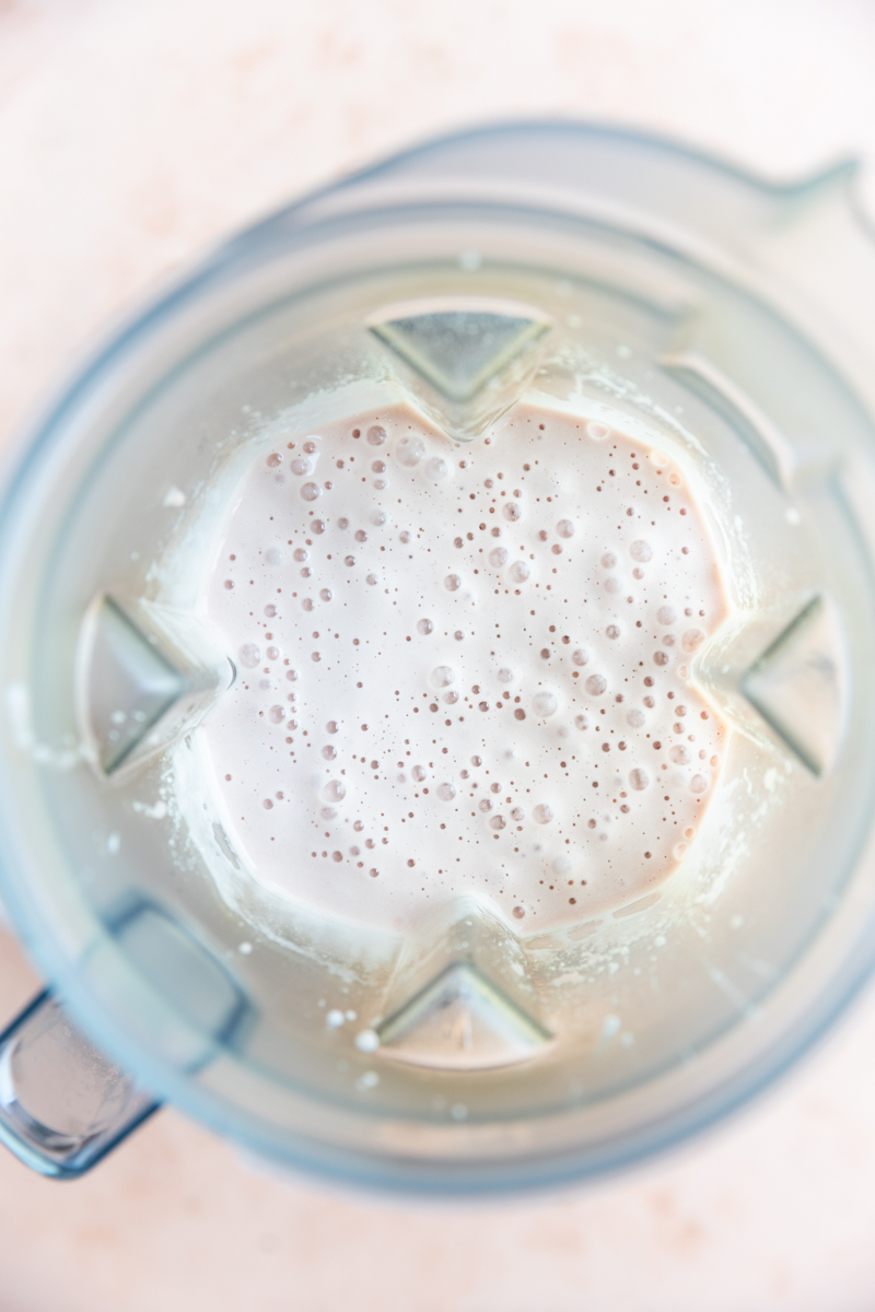 Blended smoothie in blender.