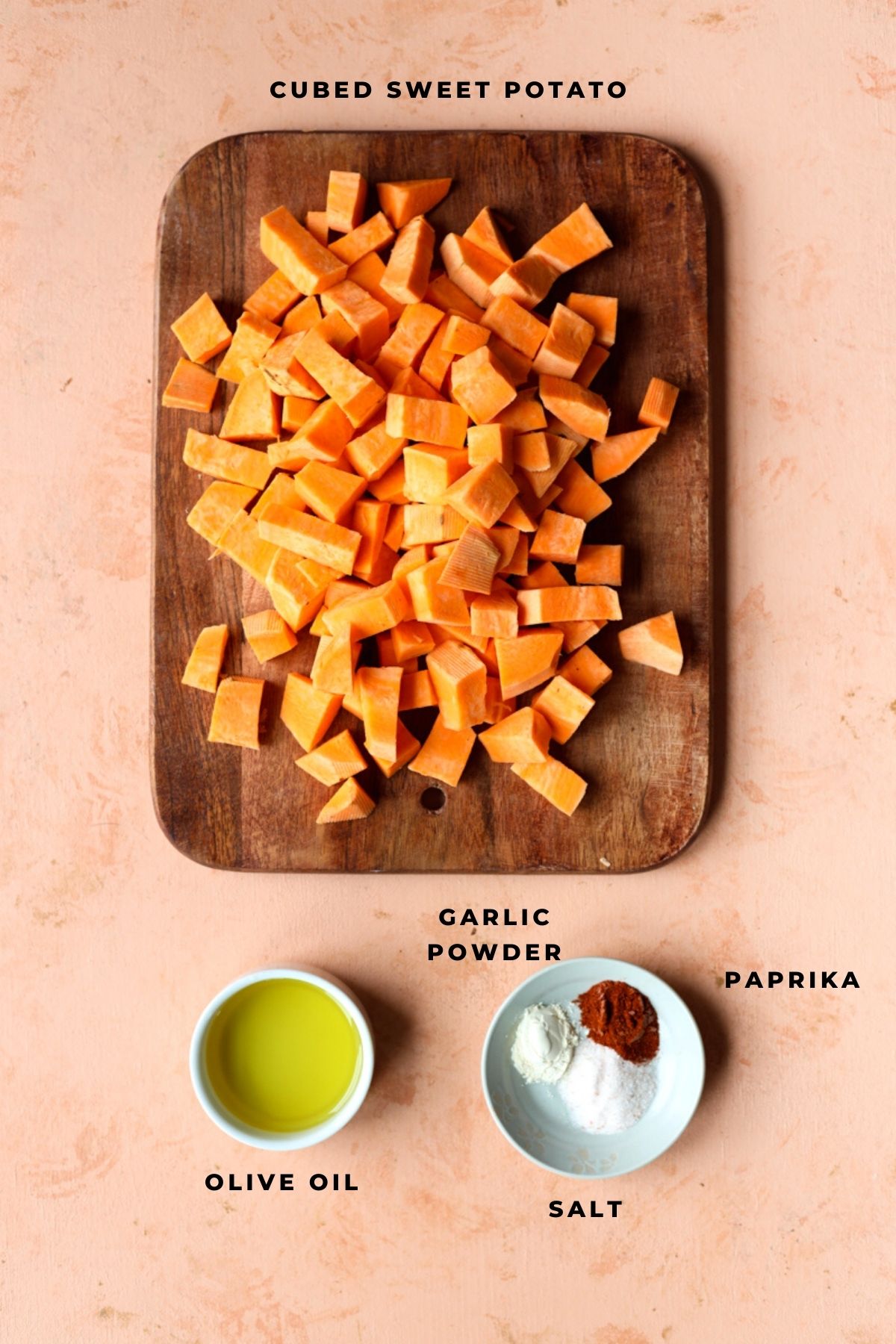 Ingredients for sautéed sweet potatoes measured out.
