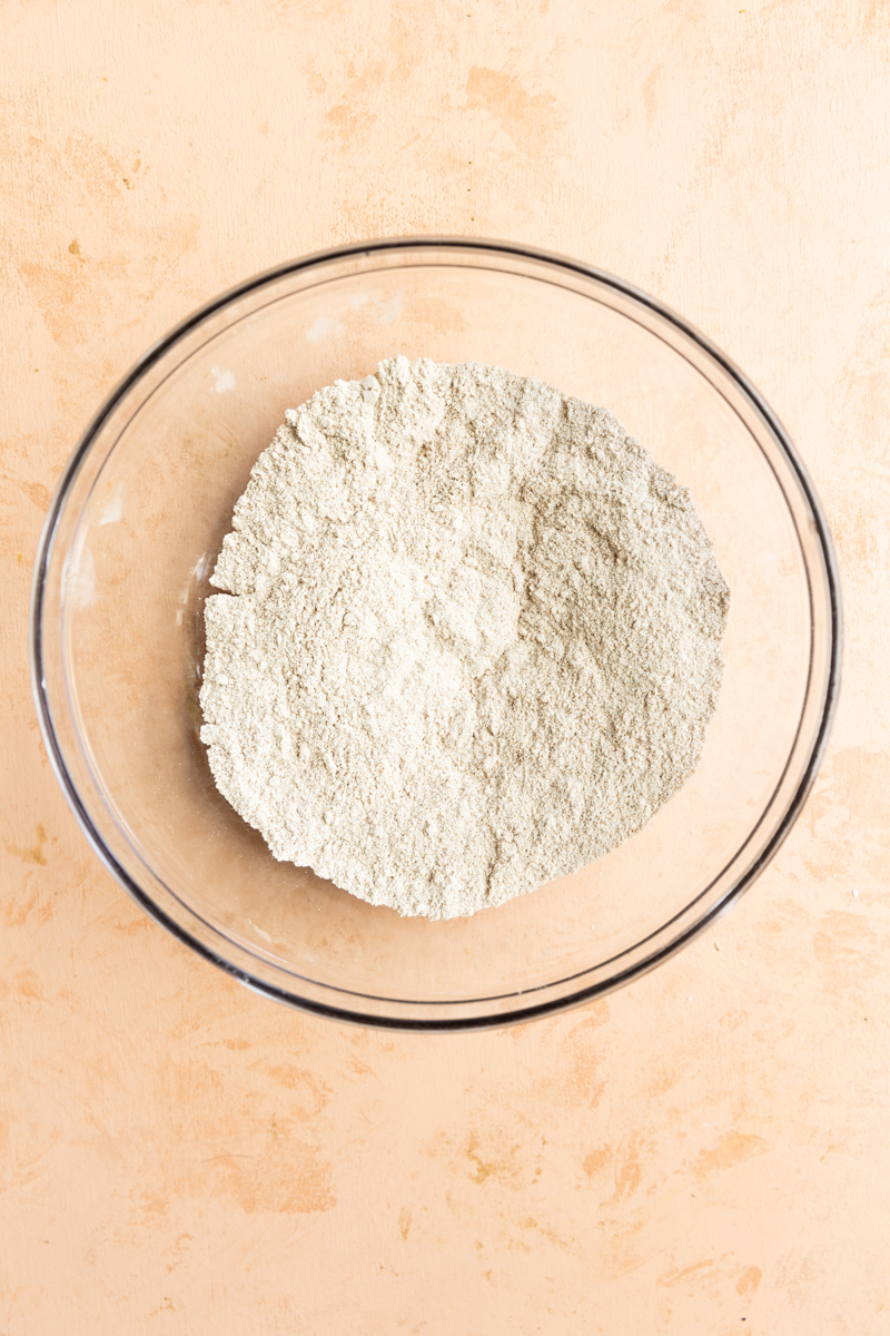Dry ingredients in mixing bowl.
