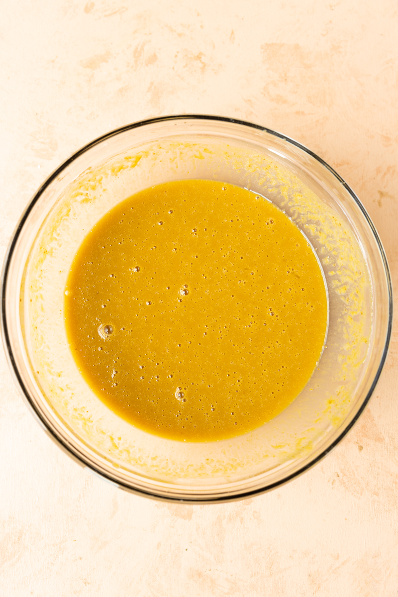 Wet ingredients in a mixing bowl.