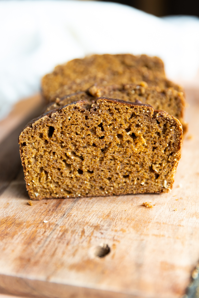 Close up picture of gluten-free pumpkin bread.