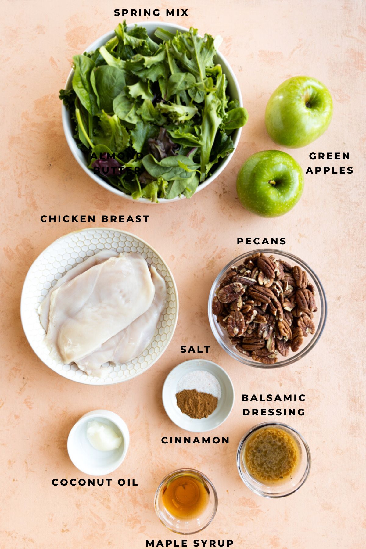 Ingredients measured out for green apple salad.
