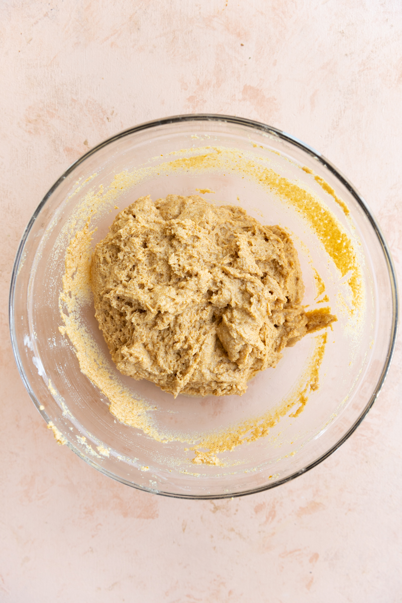 Muffin batter in mixing bowl.