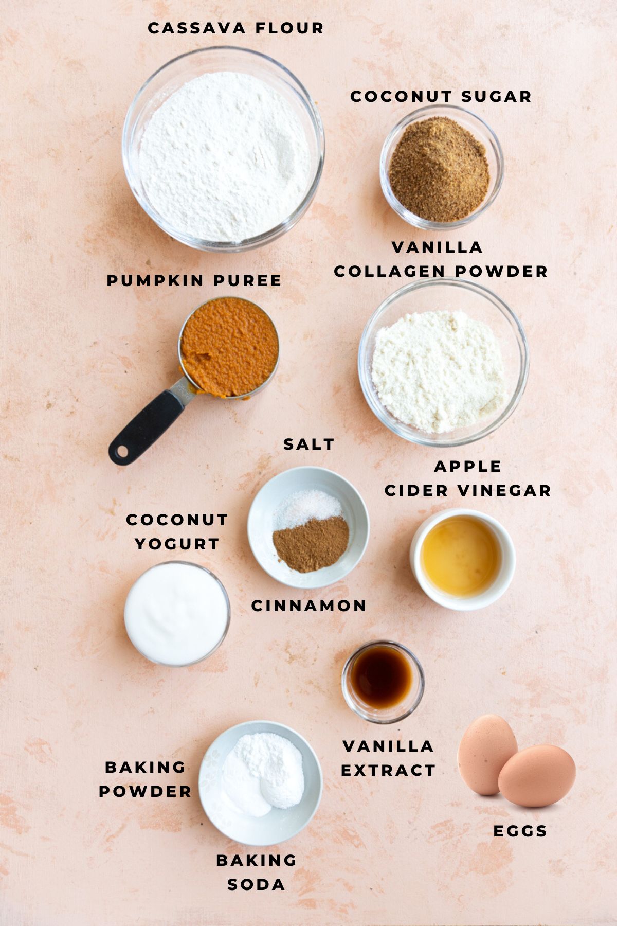 All ingredients for pumpkin protein muffins measured out.