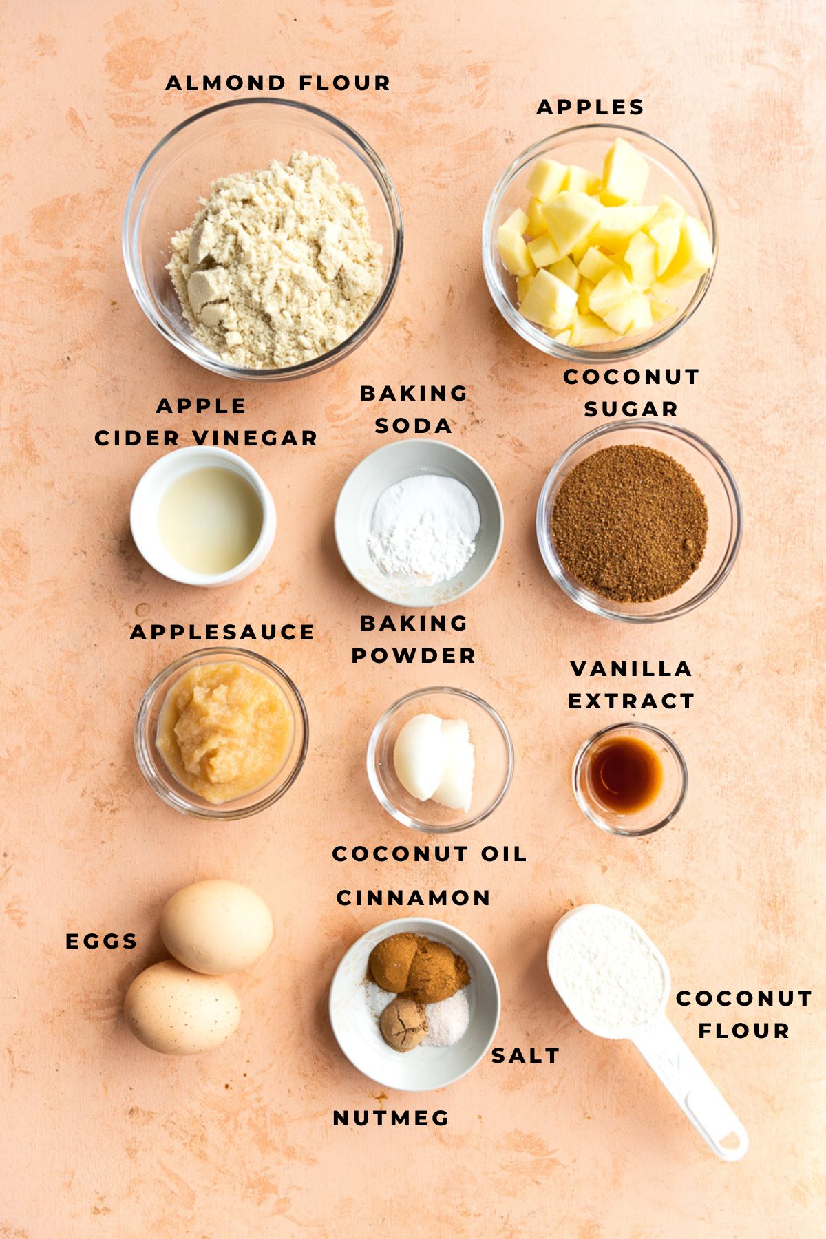 Ingredients measured out for apple crumble muffins.