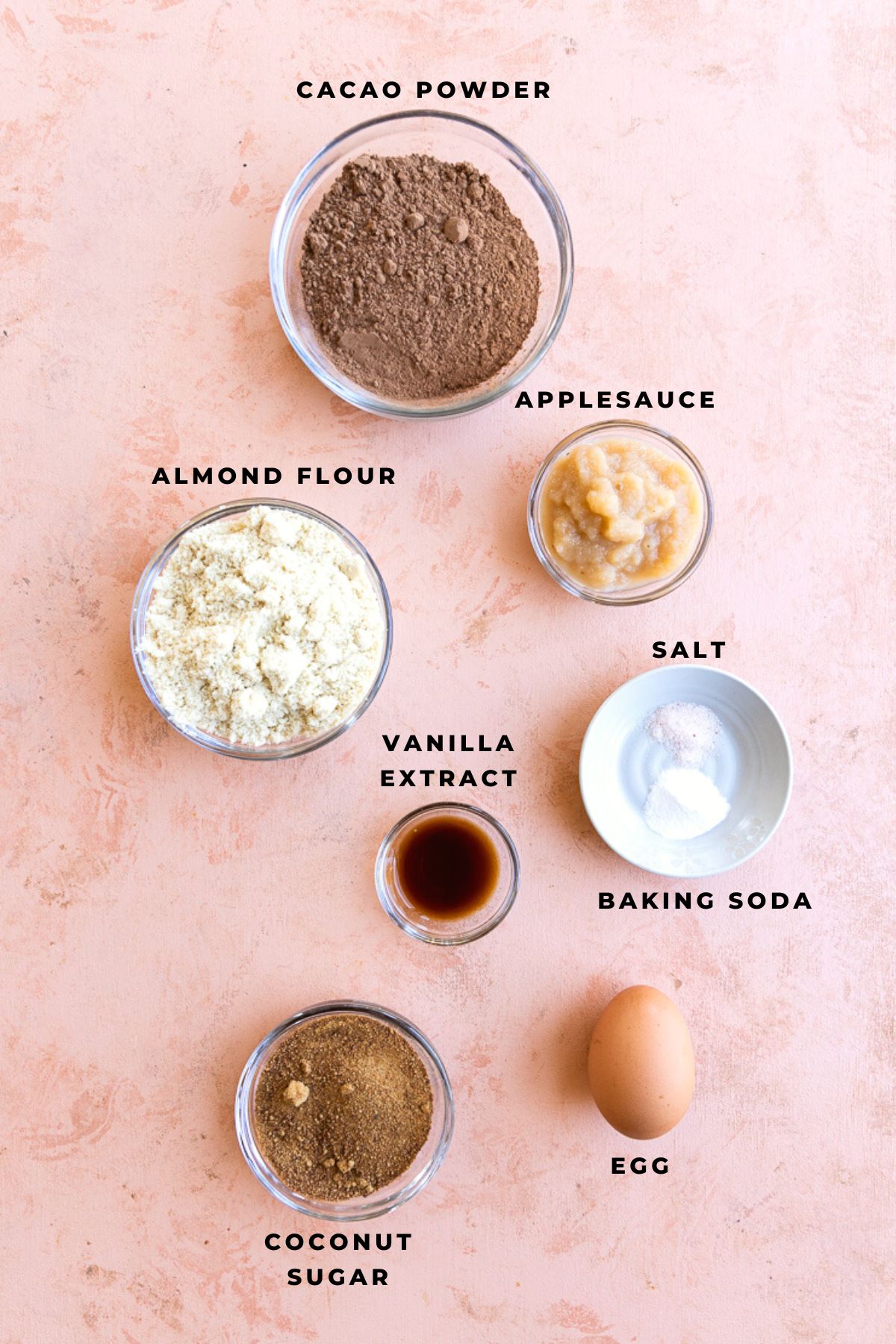 Mini chocolate donut ingredients measured out into small bowls.