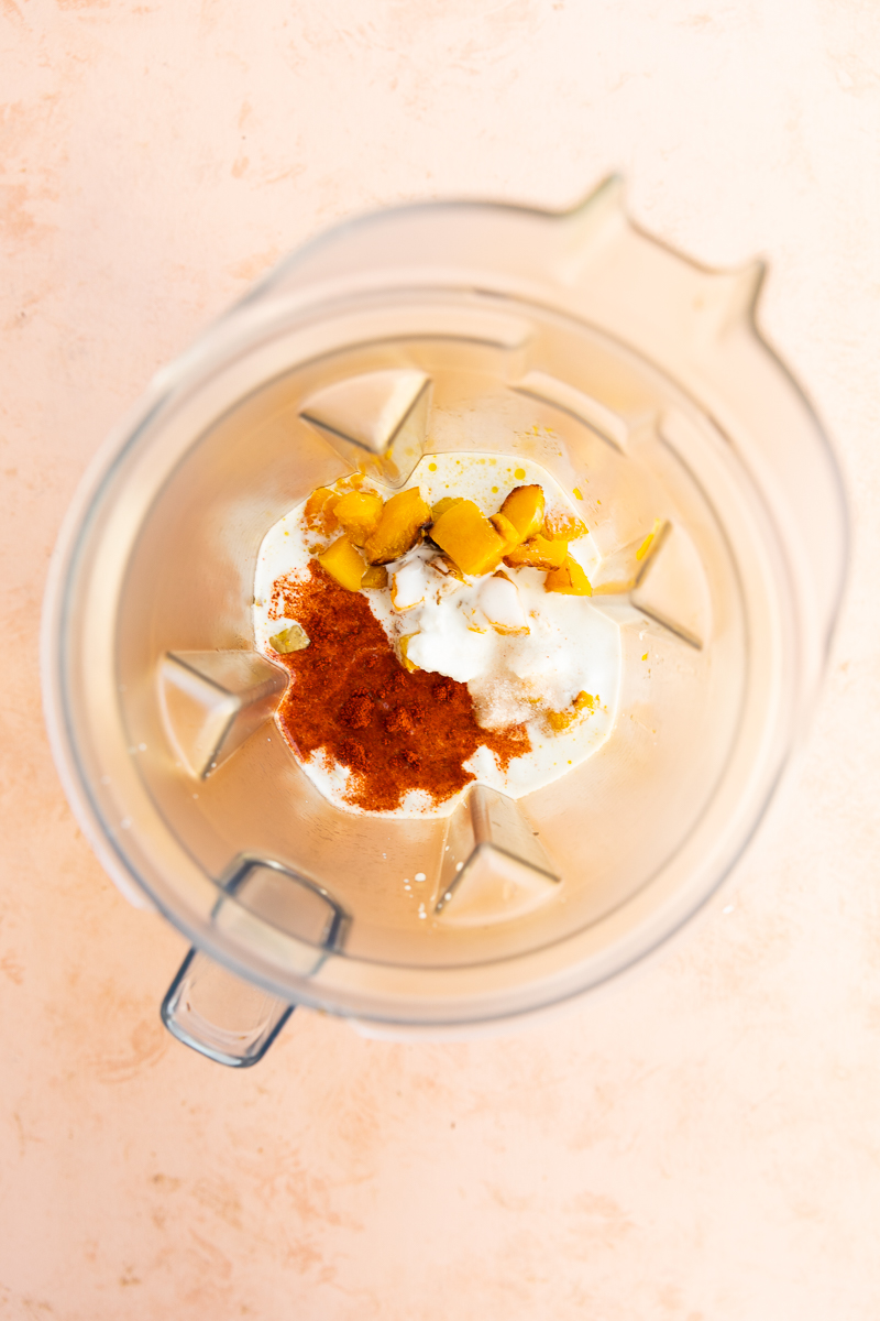 Sauce ingredients in a high speed blender.