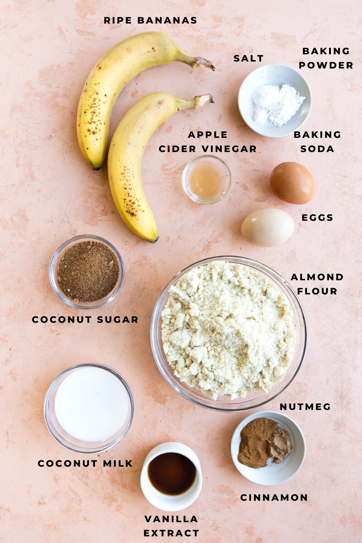 Ingredients measured out for gluten free banana cake.