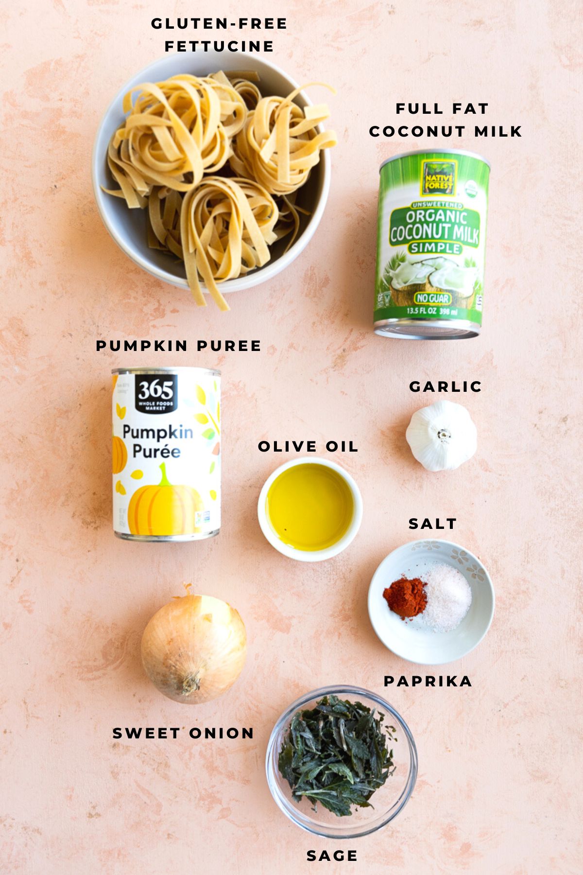 Ingredients measured out for pumpkin pasta sauce.