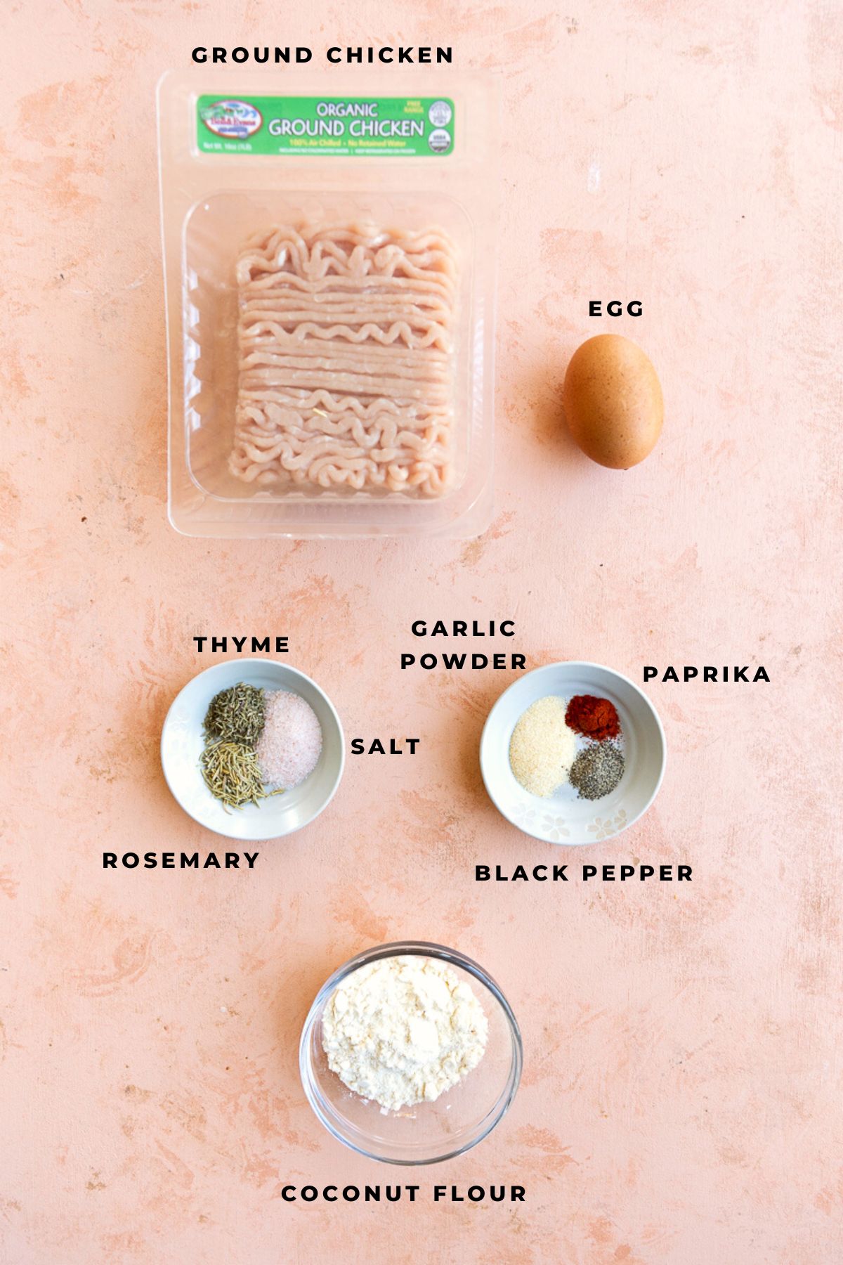 Ingredients for chicken meatballs measured out.