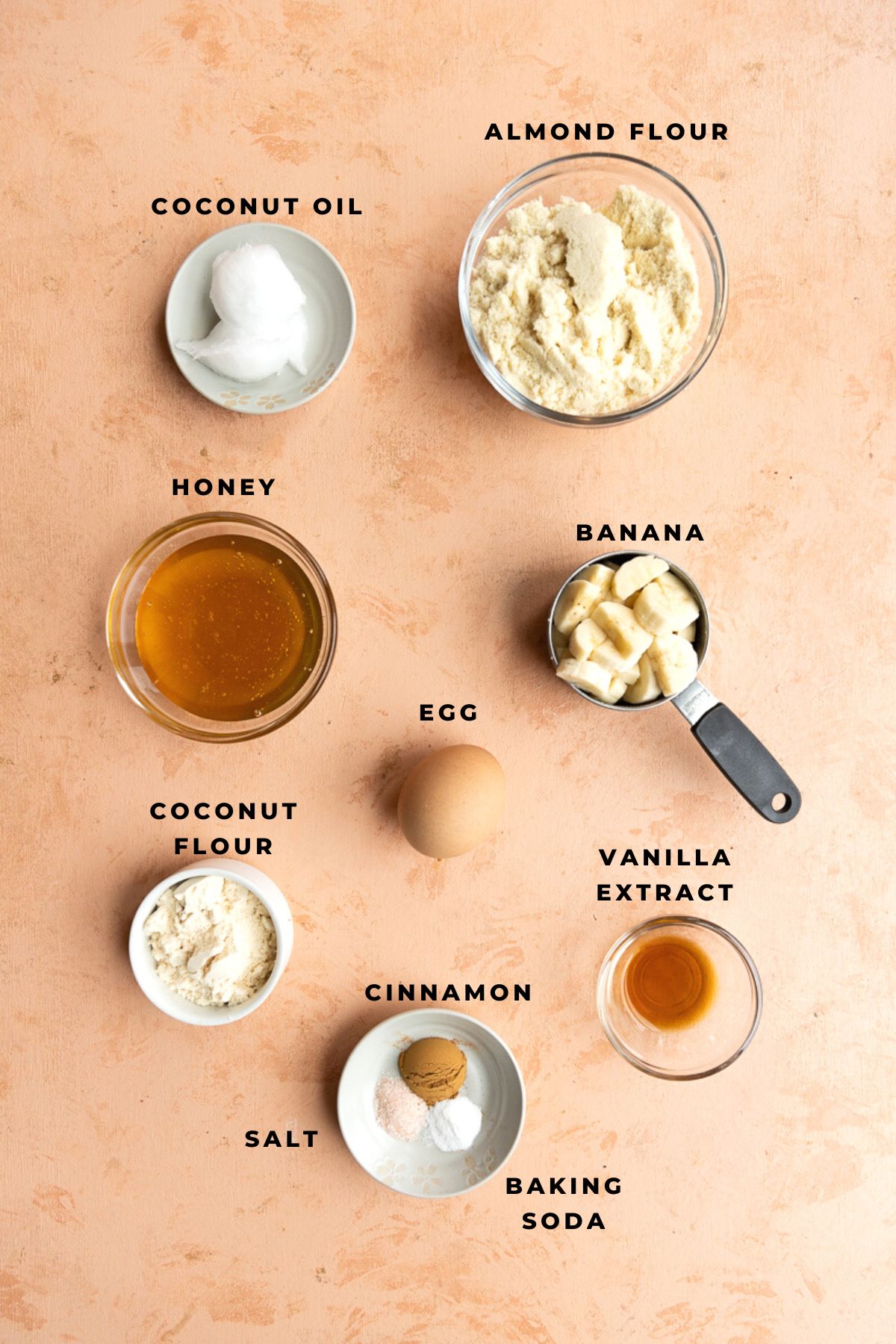 Banana cream pie ingredients measured out in small bowls.