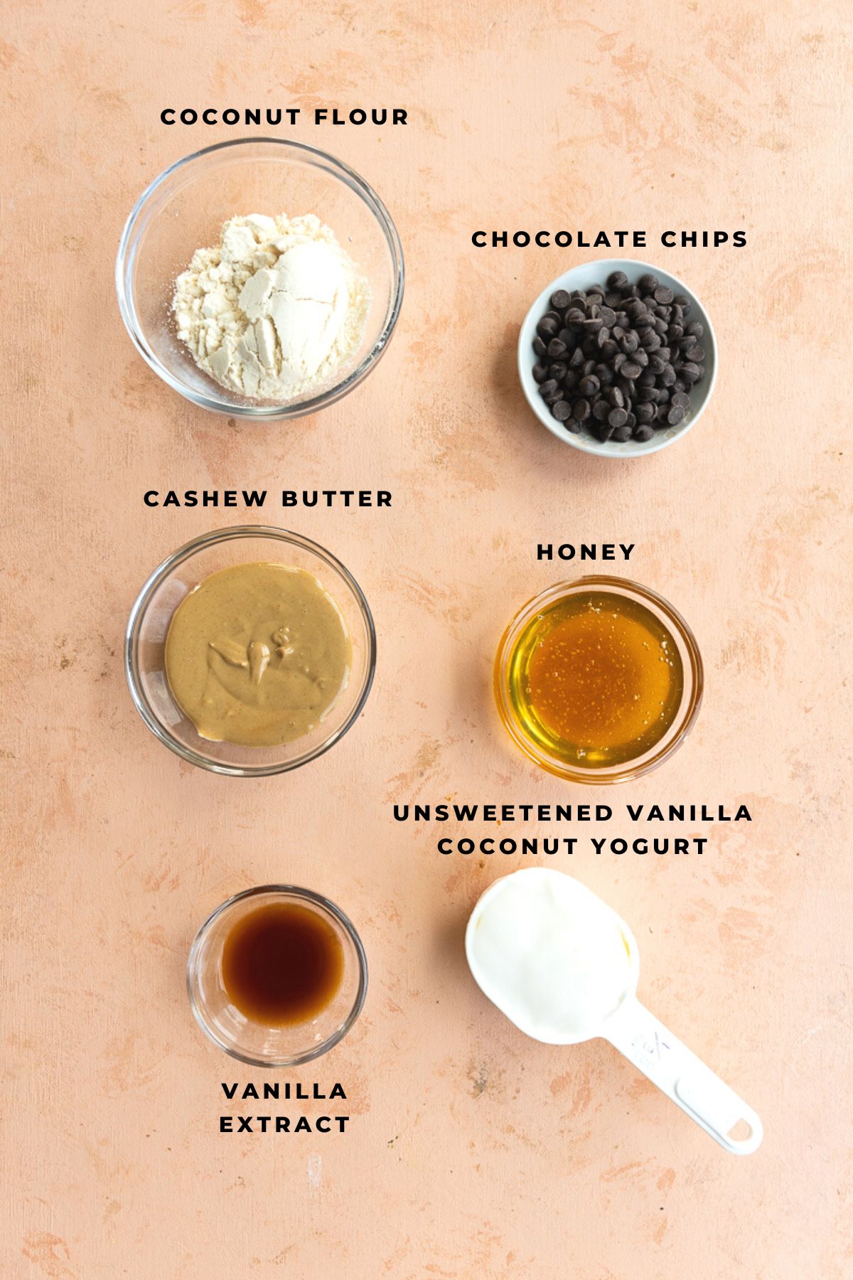 Ingredients measured out for cookie dough truffles.