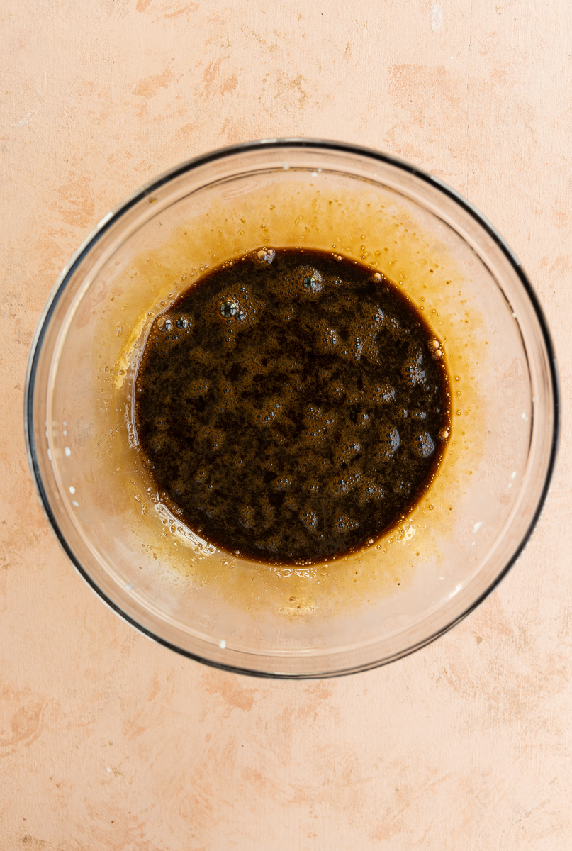 Wet ingredients in a mixing bowl.