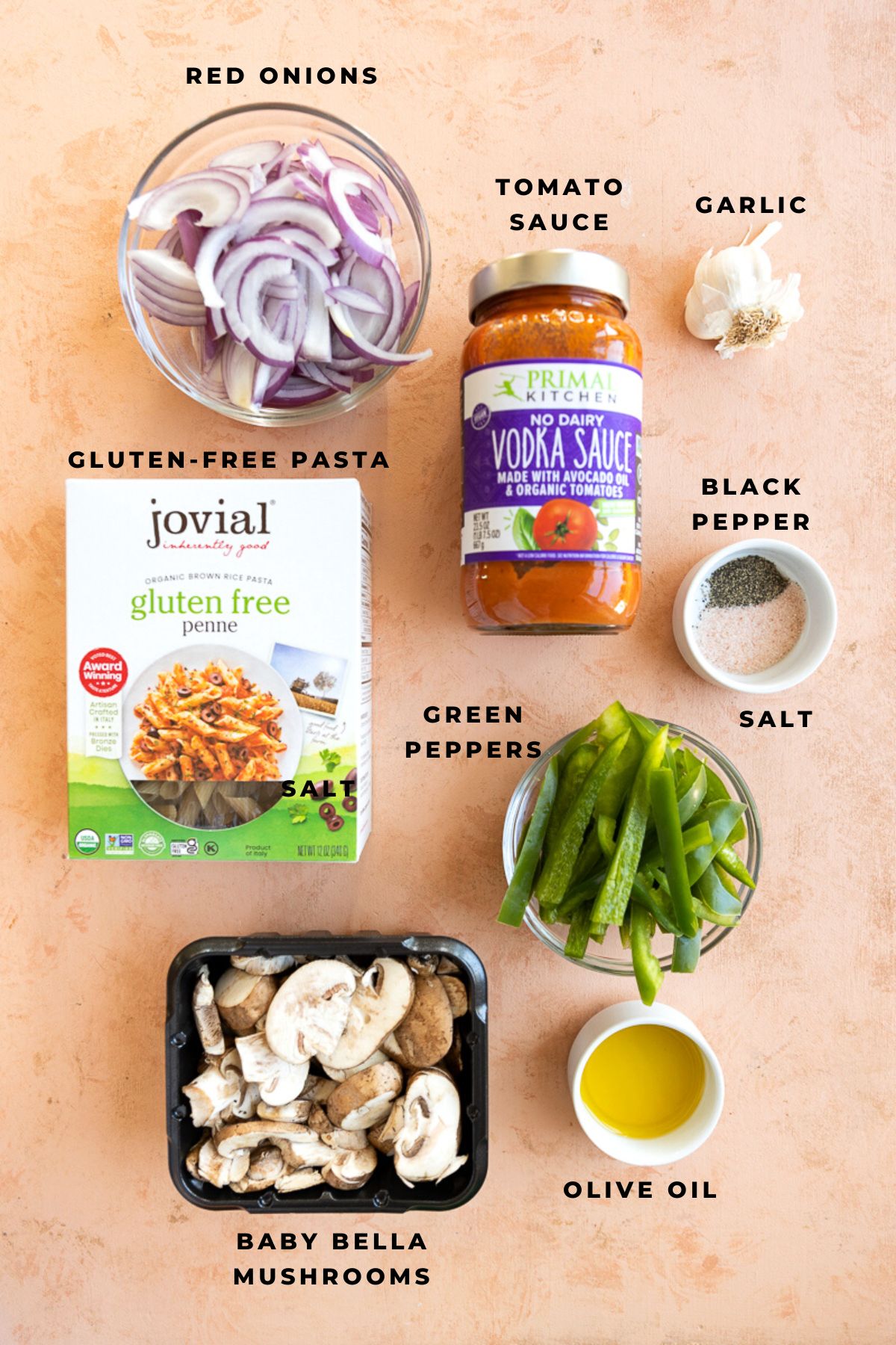One pot veggie pasta ingredients measured out.
