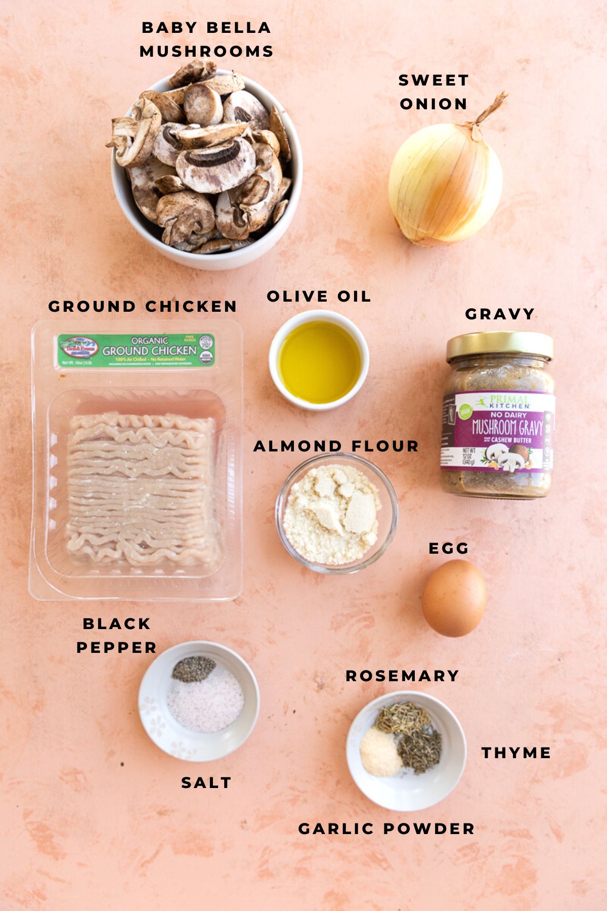 Ingredients for chicken meatballs and gravy.